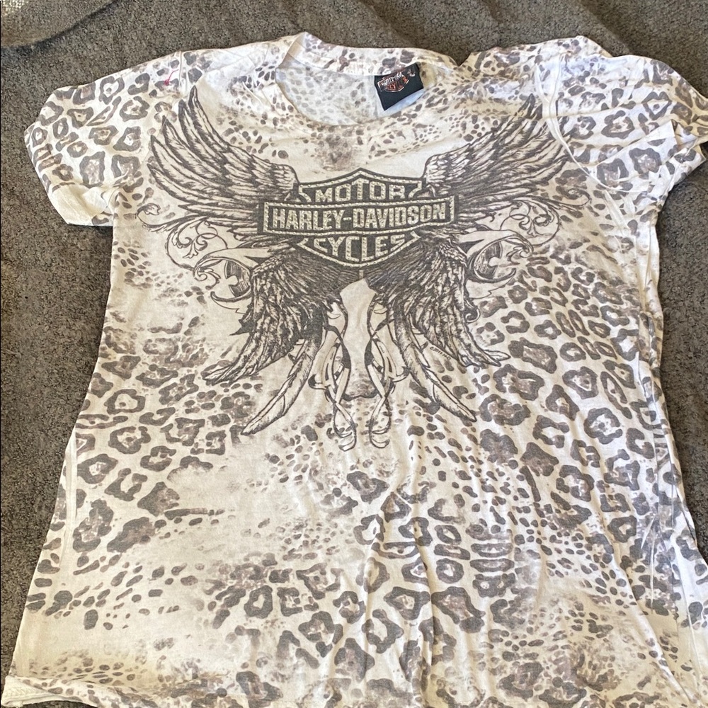Harley-Davidson Women's White and Gray Winged Tee